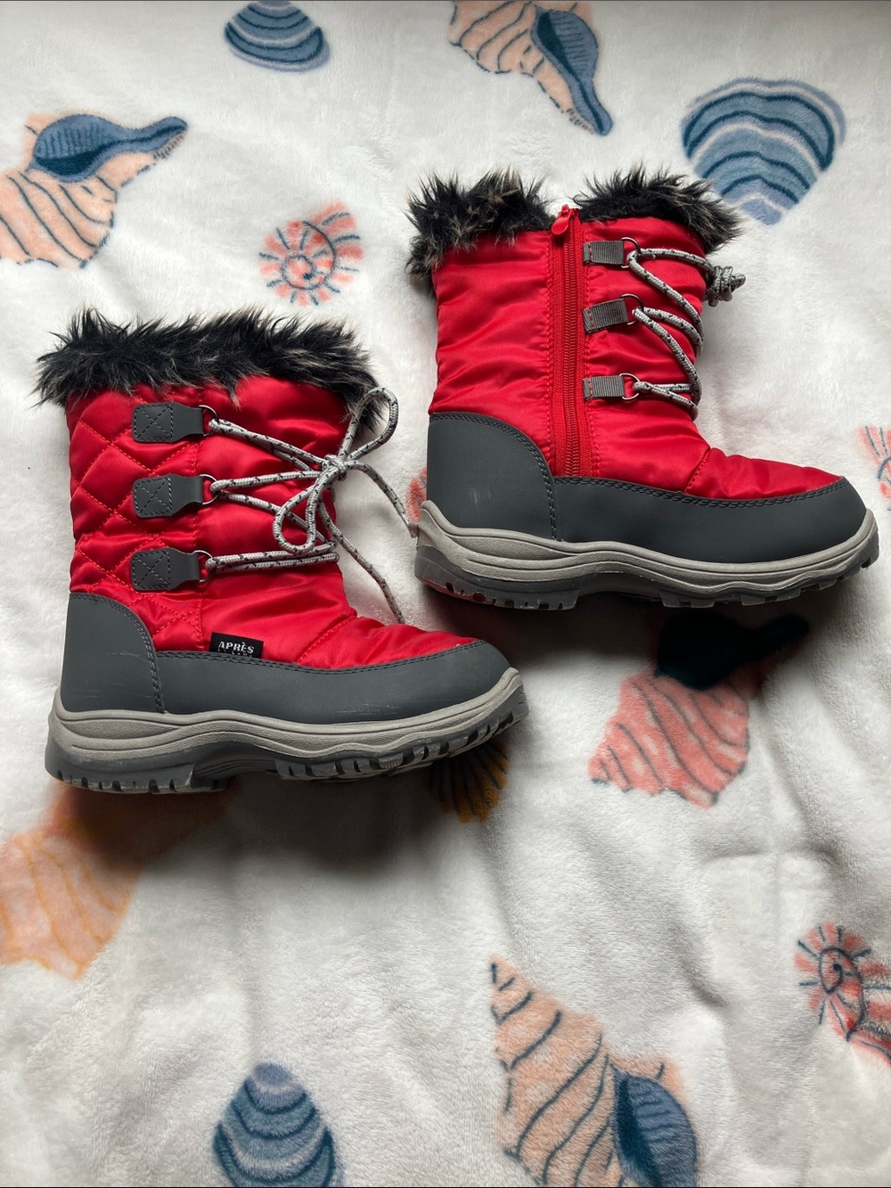 Kids Red Winter Snow Boots with Faux Fur Cuff